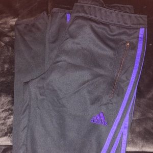 Gray with purple stripes adidas track pants
